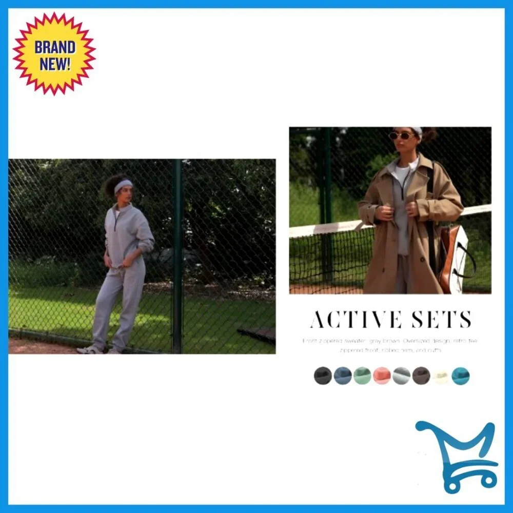 Oversized Half Zip Sweatsuit Set Fleece Lined Joggers Active Lounge Wear